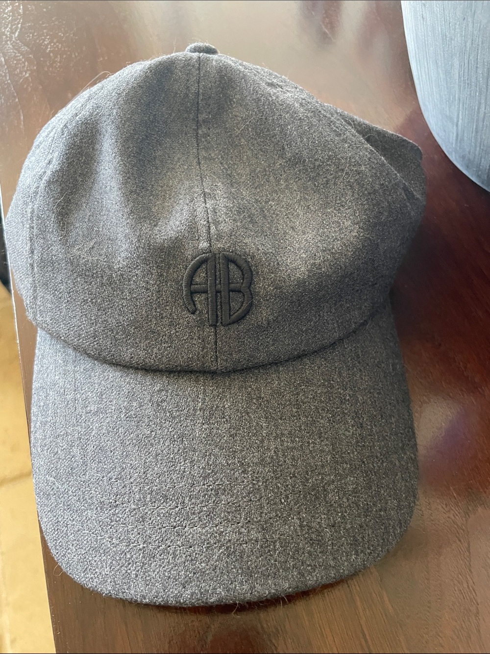 Anine Bing Charcoal Wool Cap with Embossed Logo NWOT